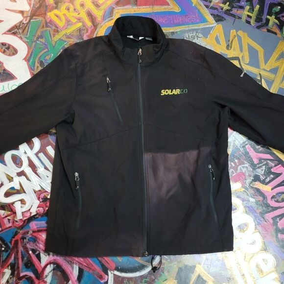 Eddie Bauer black softshell jacket XL Solar Co branded full zip - sun bleached - Picture 1 of 10